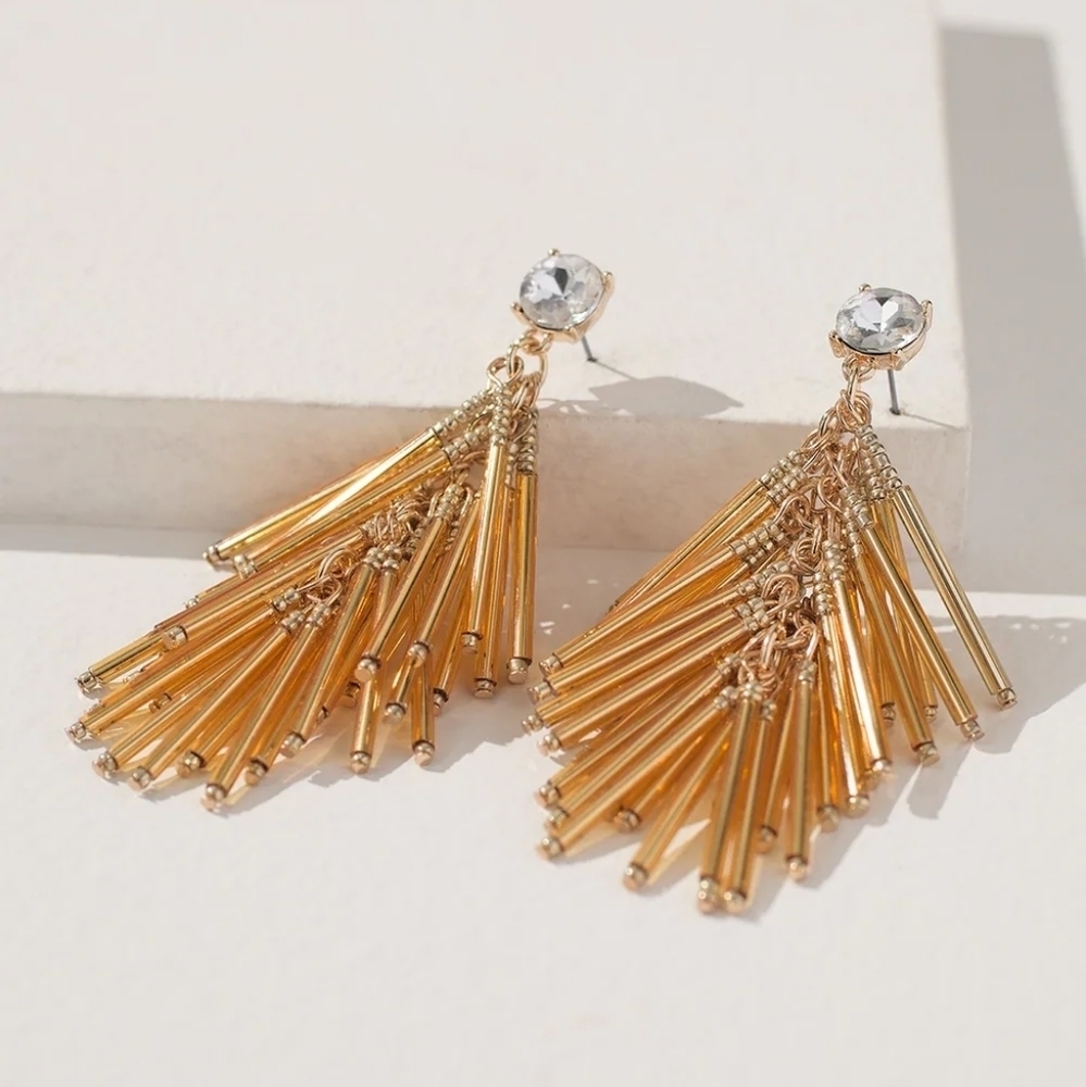 WHBM NWT GOLD TONE BEADED CHANDELIER EARRINGS